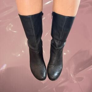 Y2K Nicole black leather mid calf boots kitten heel Festival boho